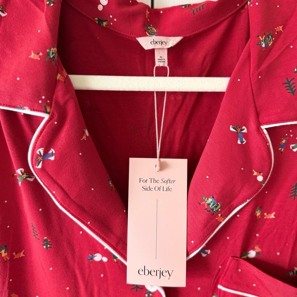 NWT Eberjey Gisele Printed Long Pajama Set Nutcracker Holly Red & Ivory Size XL - Picture 7 of 14